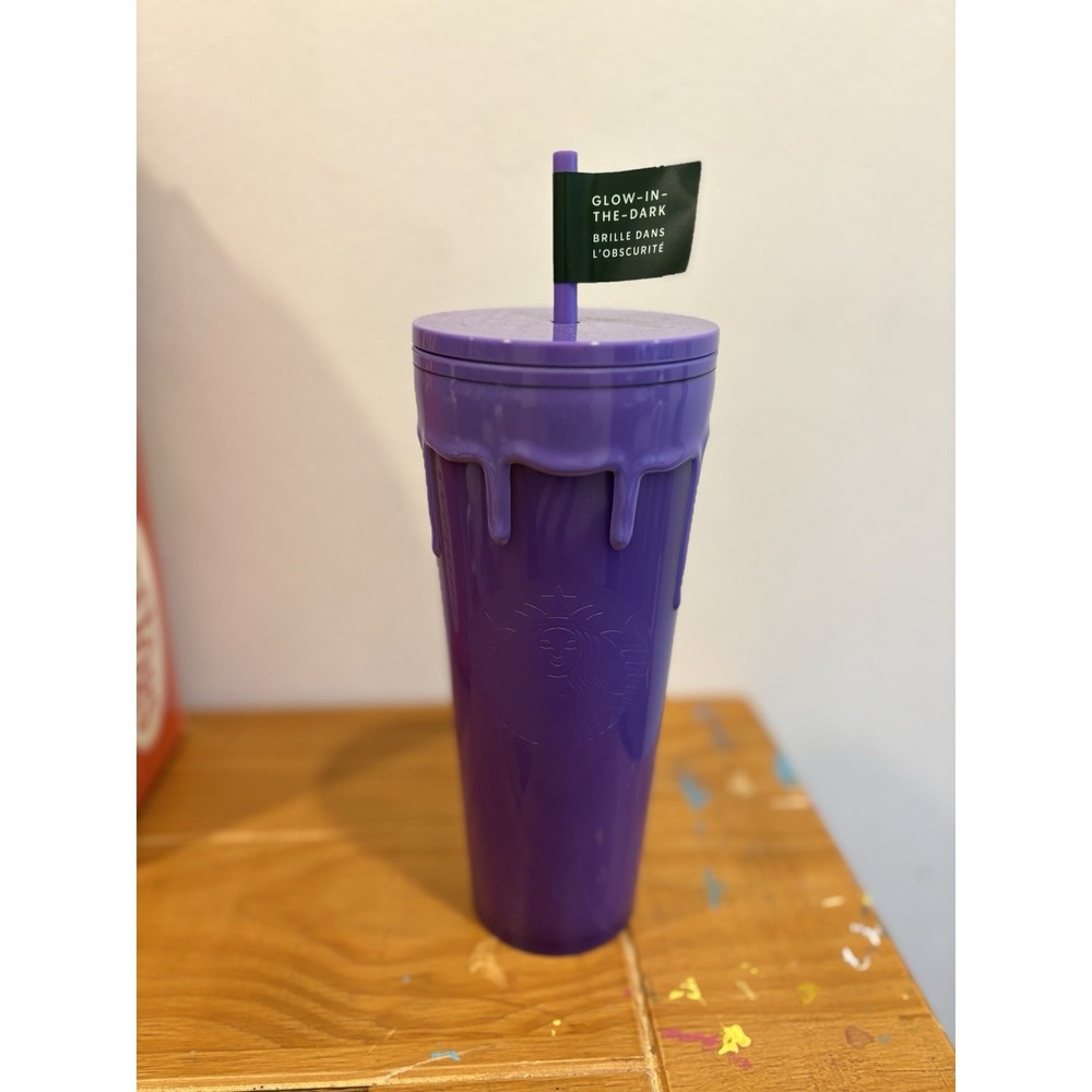 STARBUCKS GLOW-IN-THE-DARK PURPLE SLIME DRIP 24oz VENTI COLD CUP